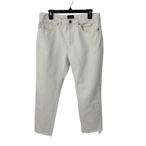 Abrand Men's jeans size 32x25.5 white chopped straight frayed hem stiff denim - Picture 1 of 10